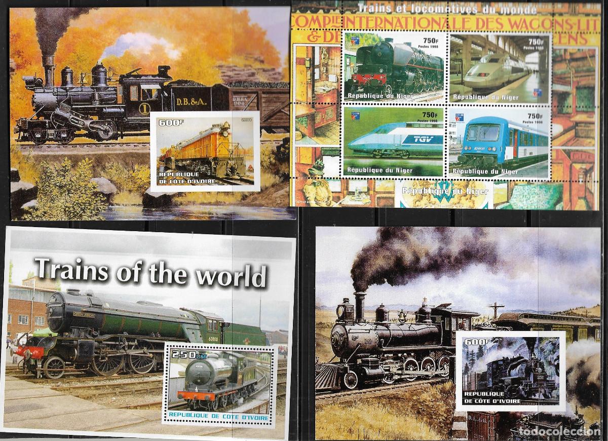 Sellos: LOTE DE SEIS HOJAS BLOQUE TEMA TRENES ( VER FOTO ). MNH.
