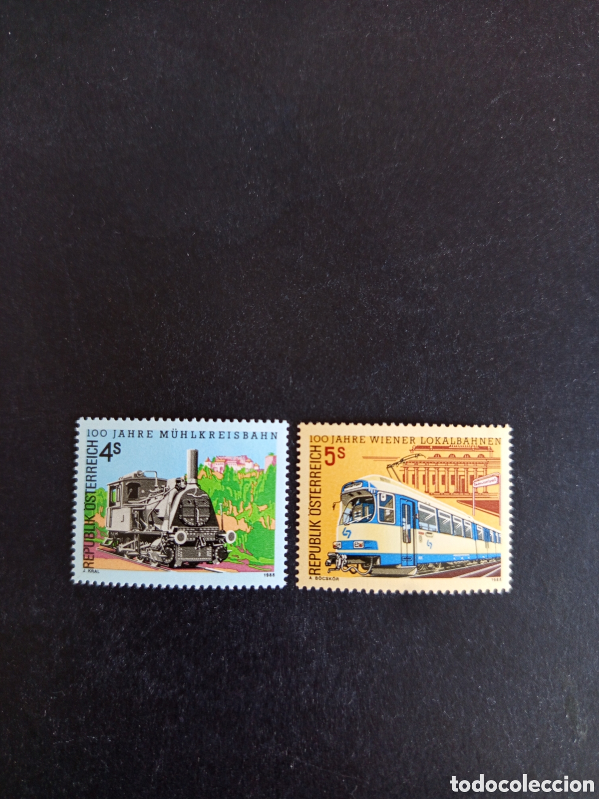 Sellos: AUSTRIA, 1988. Centenario l&iacute;neas de ferrocarril locales. Yvert 1745/6. Pedido m&iacute;nimo 3 &euro;. Ver fotos.