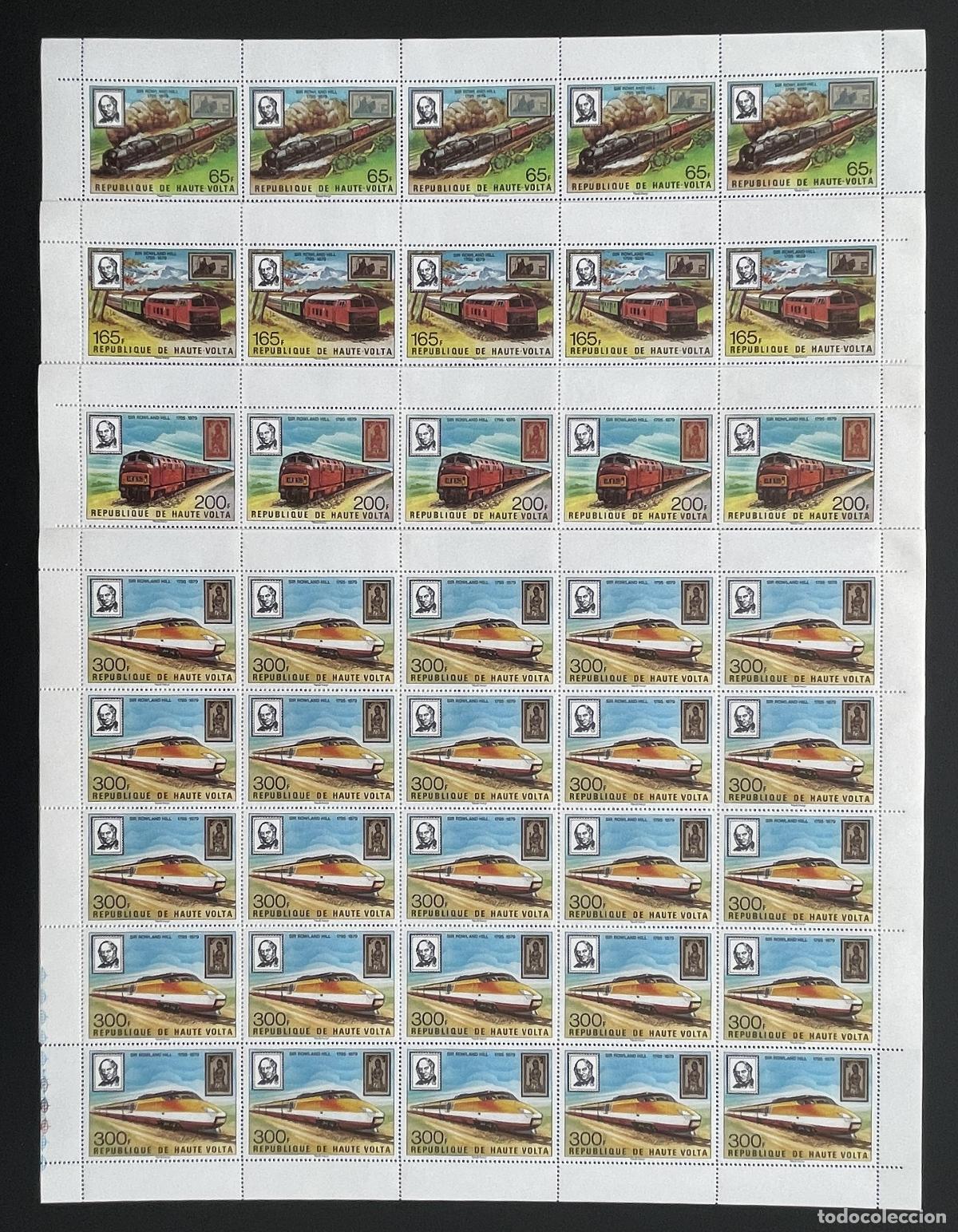 Briefmarken: Alto Volta 1979 YT 484-487 bloque Sir Rowland Hill trenes locomotoras