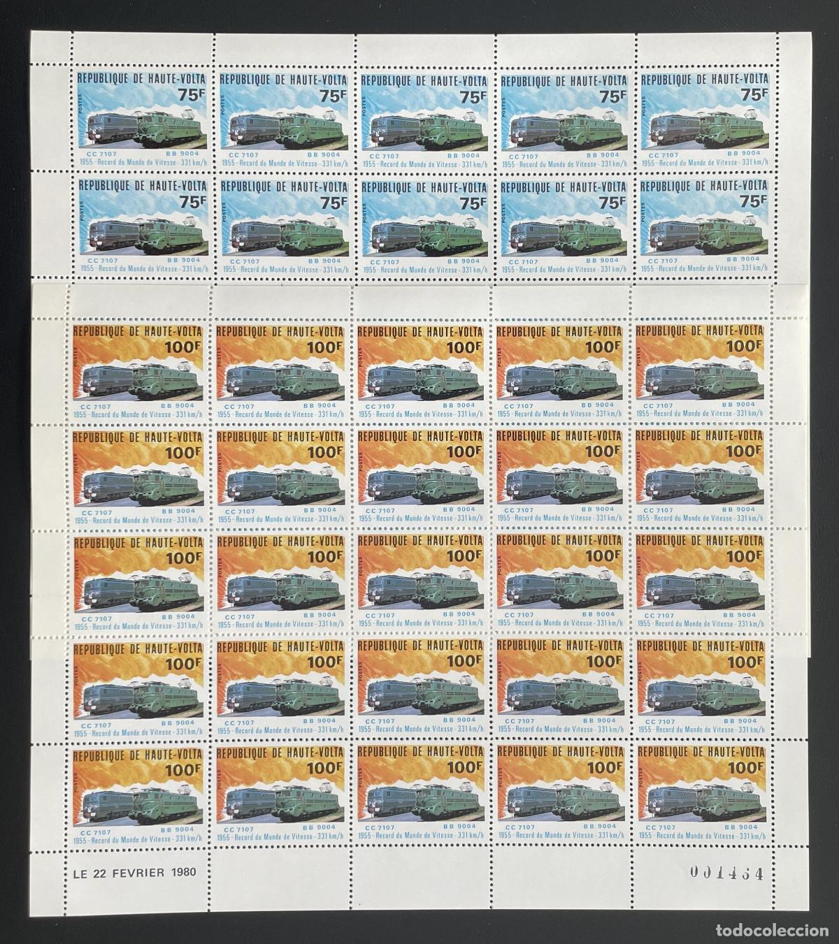 Briefmarken: Alto Volta 1980 YT 508 509 tabl&oacute;n locomotoras CC 7107 BB 9004 trenes