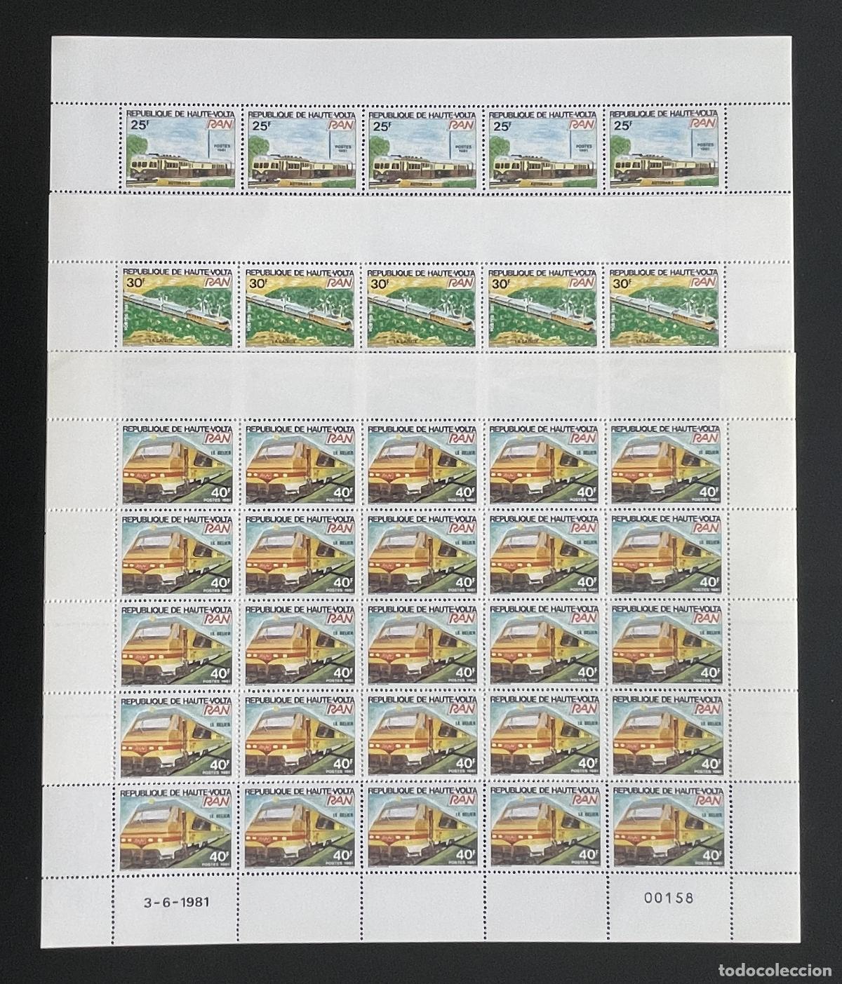 Briefmarken: Alto Volta 1981 YT 548-550 bloque ferrocarril locomotora tren estaci&oacute;n