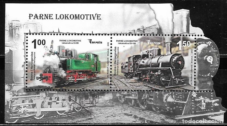 Sellos: BOSNIA HERZEGOVINA 2012, HOJA BLOQUE Ivert 43 - TEM&Aacute;TICA TRENES. MNH.