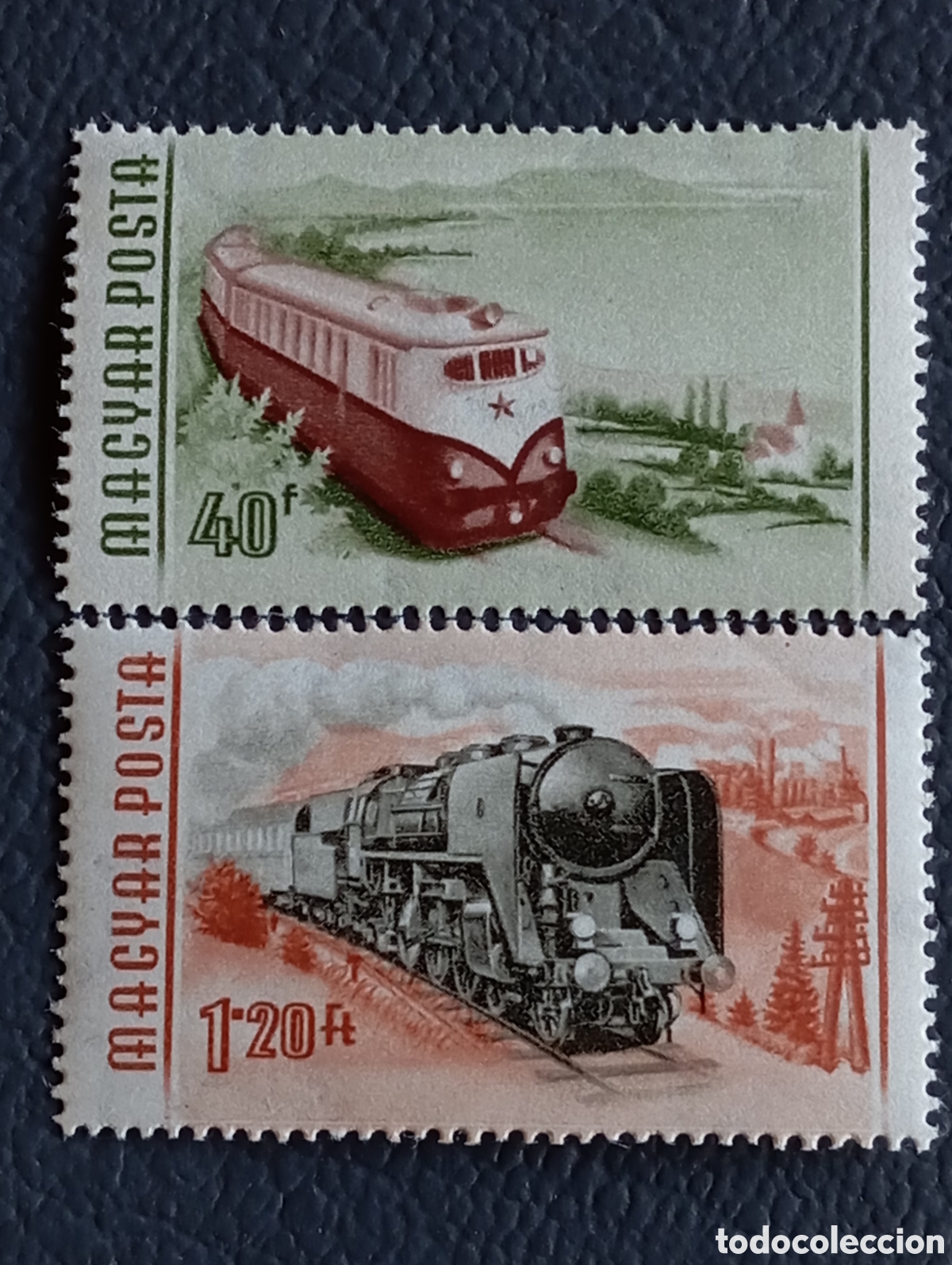 Sellos: Hungr&iacute;a 1955 - Serie Transportes Trenes - Cat. Scott #1143, #1144 - MNH