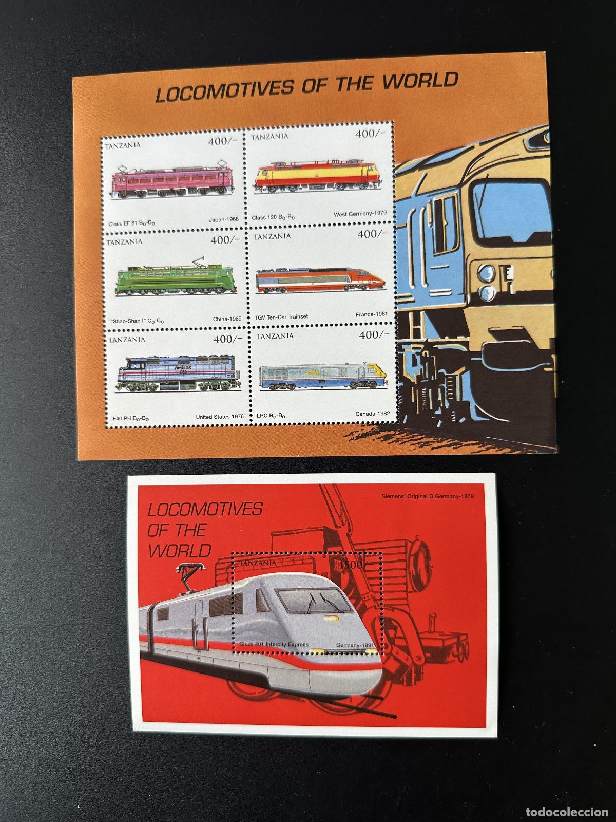 Selos: Tanzania 1999 Mi. 3571 - 3576 Bl. 478 locomotoras trenes transporte ferroviario