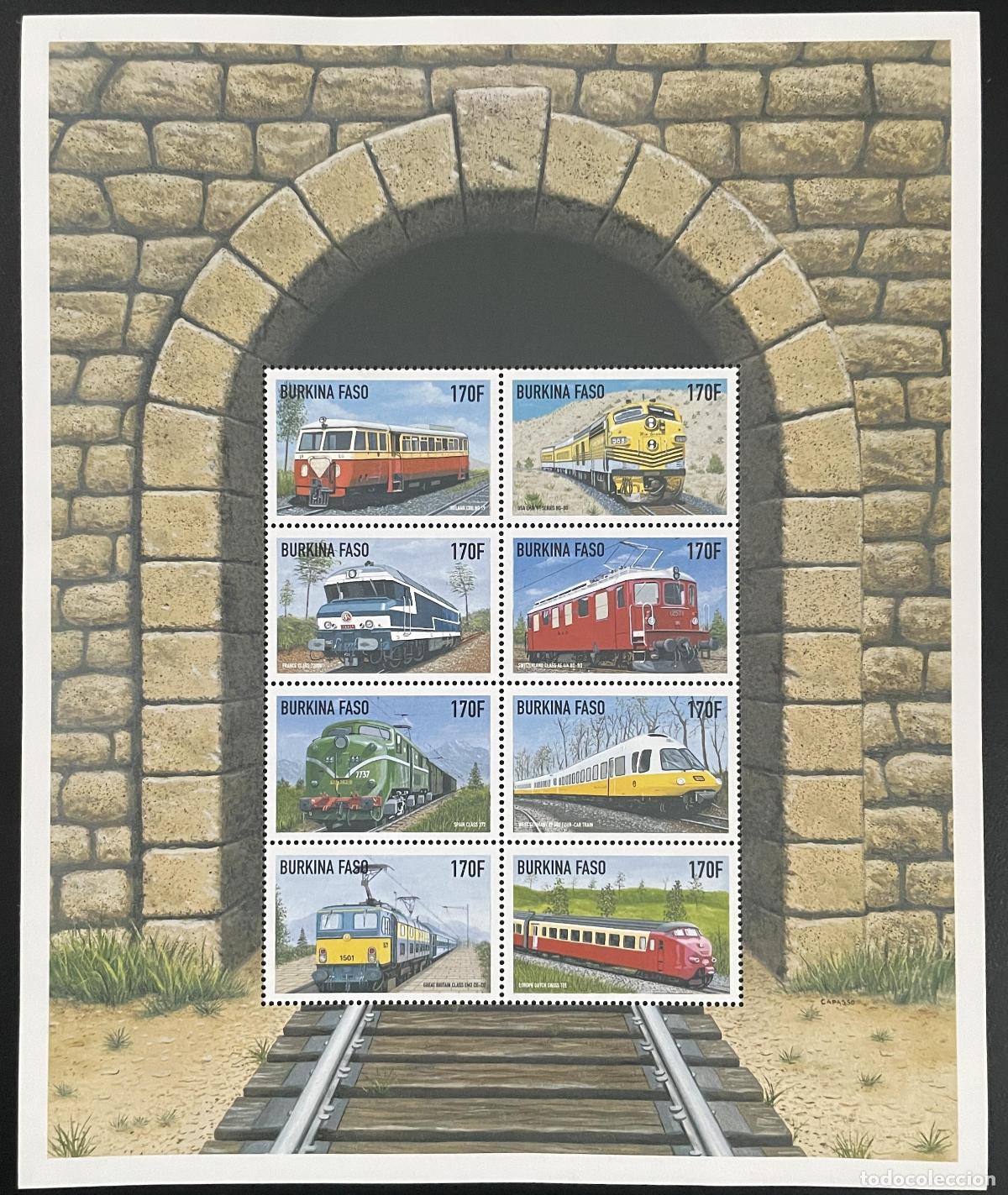Sellos: Burkina Faso 1998 YT B1079-1086 Trenes locomotoras transporte por tranv&iacute;a