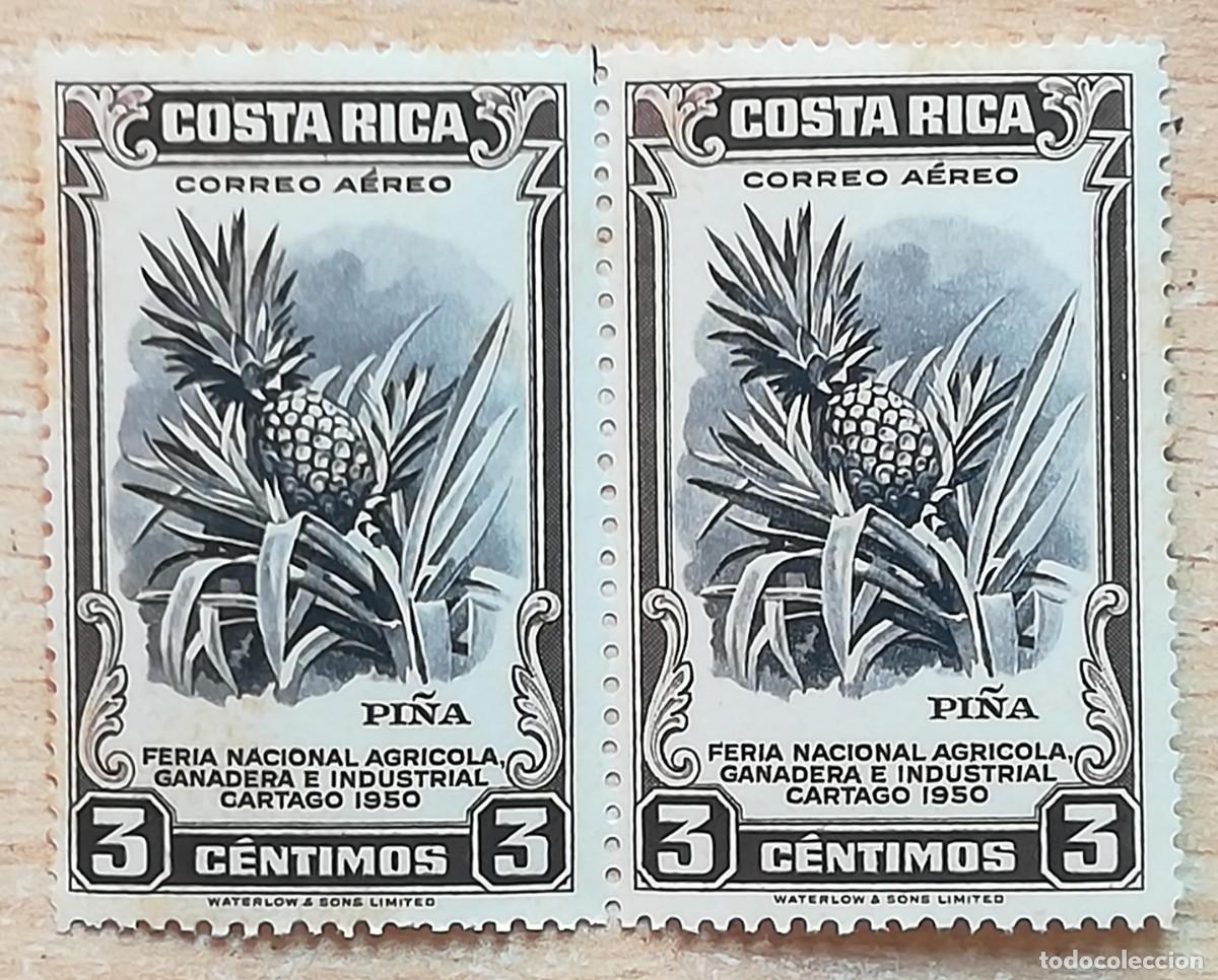 Sellos: 2 Sellos Costa Rica, 1950. 3 cts. Pi&ntilde;a, Feria nacional agr&iacute;cola, ganadera e industrtial. Cartago.