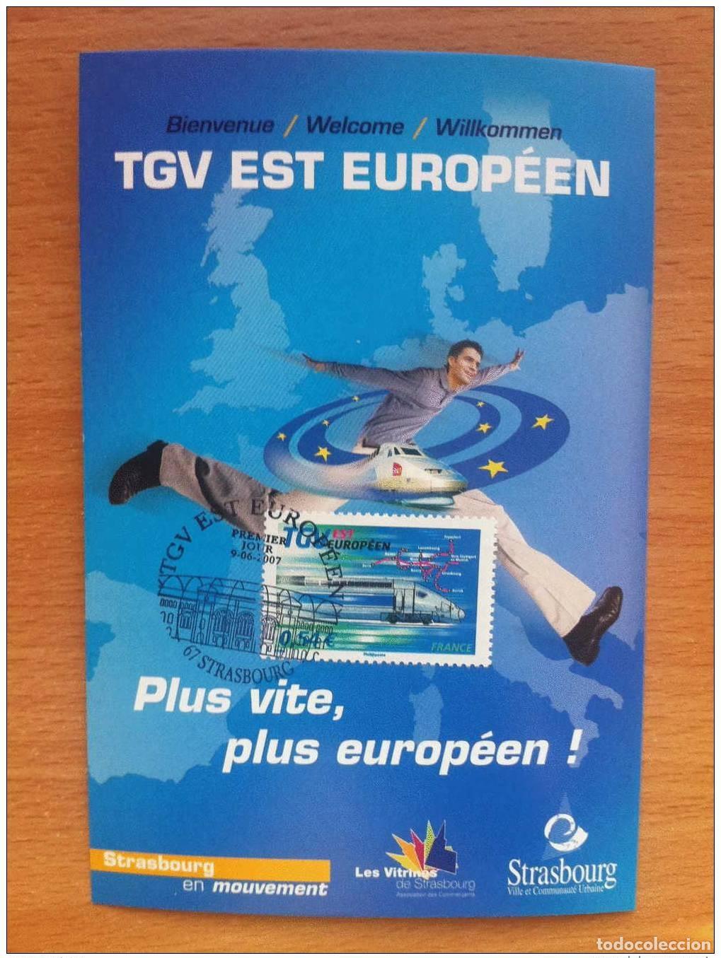 Sellos: FRANCIA 2007 MAXI TARJETA TGV DE EUROPA DEL ESTE IN&Eacute;DITA N&ordm; 4061 CACHET STRASBOURG