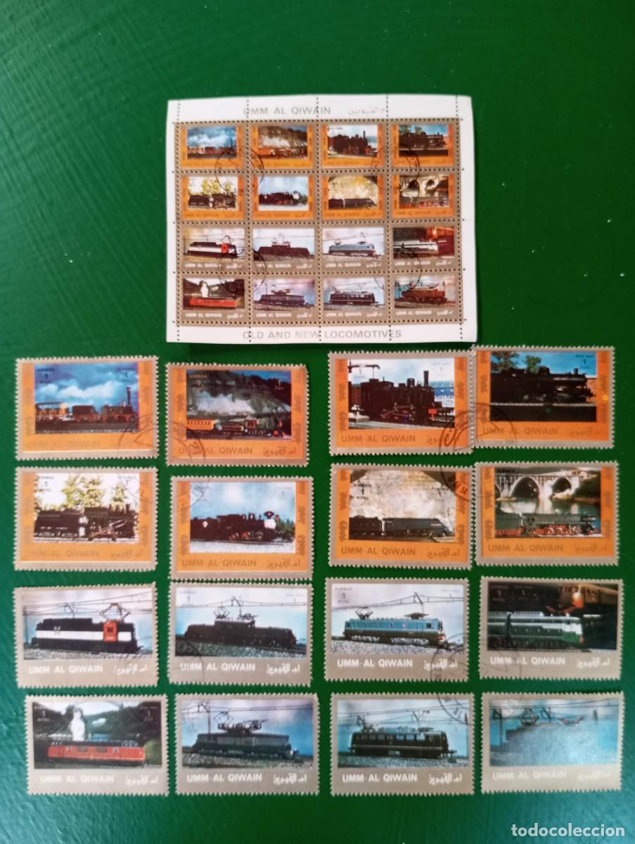 Sellos: TRENES, SERIE COMPLETA Y MI I HOJA BLOQUE CON LOS MISMOS