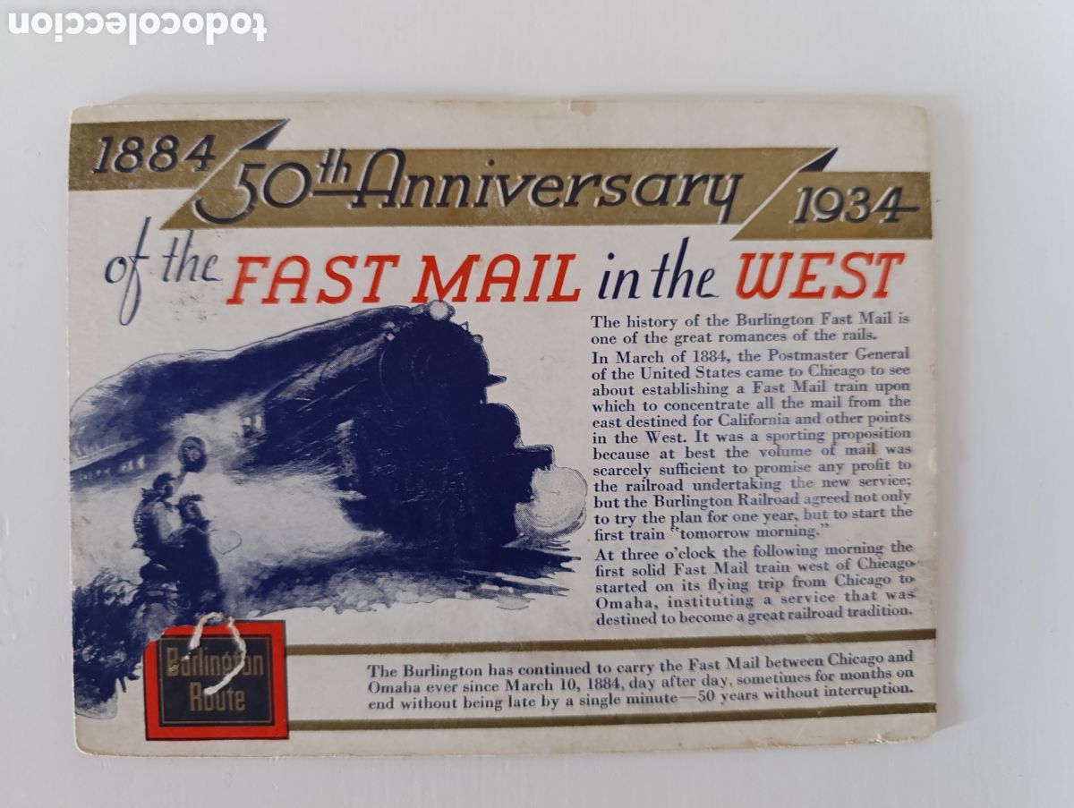 Sellos: Filatelia sellos tarjeta Aniversario de correo r&aacute;pido por tren 1934 EEUU USA