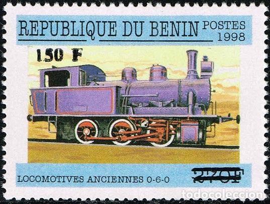 Sellos: Ben&iacute;n 2000 Mi. 1302 sobrecargado locomotora antigua 0-6-0 vapor tren
