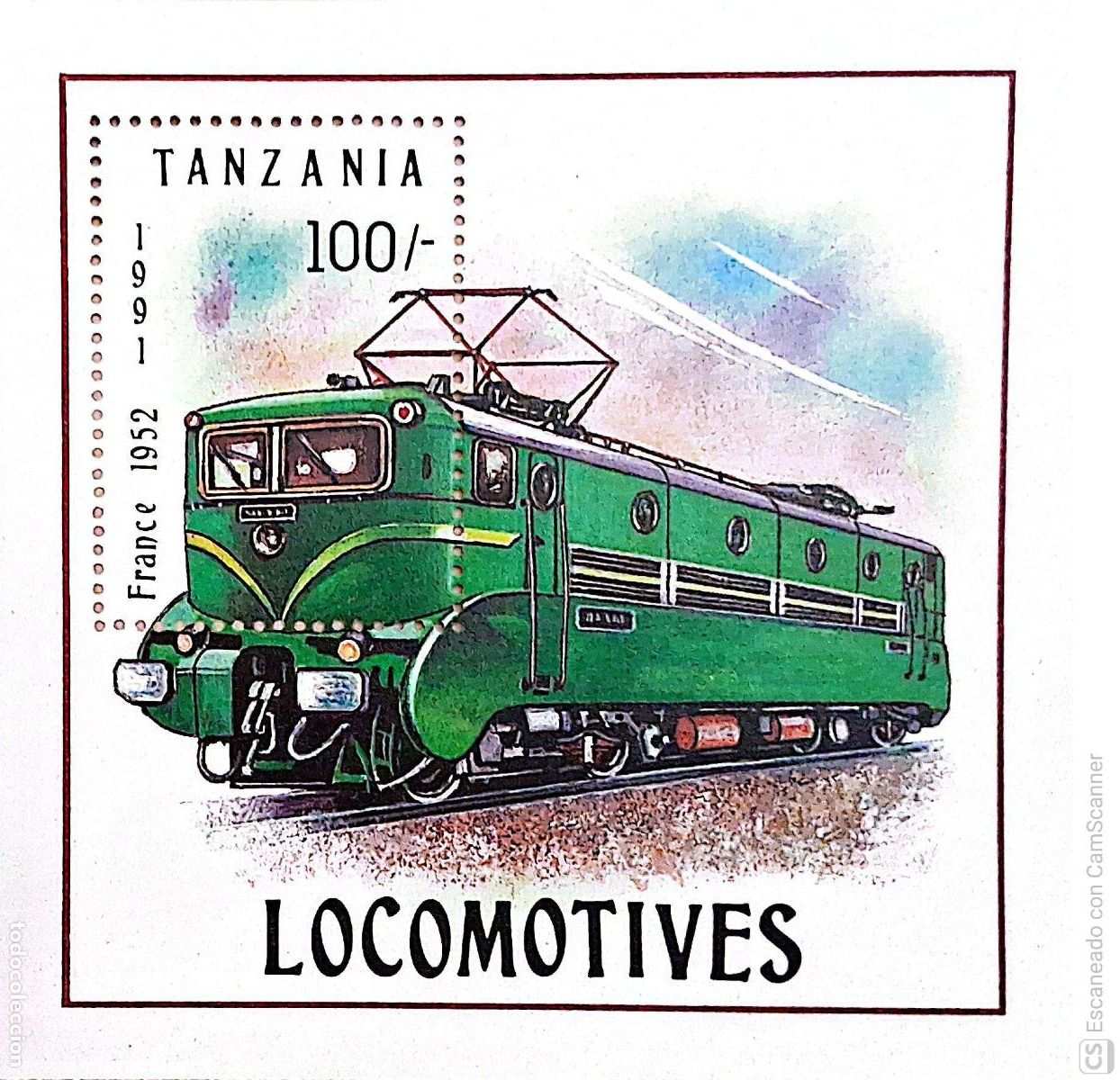 Sellos: Tanzania. HB 140 Locomotoras del mundo: Francia 1952. 1991. Sellos nuevos y numeraci&oacute;n Yvert.