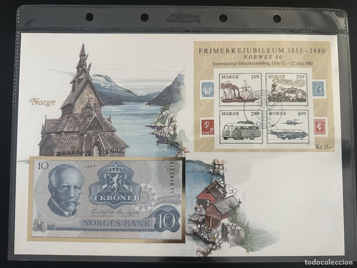 Sellos: Noruega Norwex 80 bloque Frimerkejubileum 1980 matasellado billete 10 Coronas