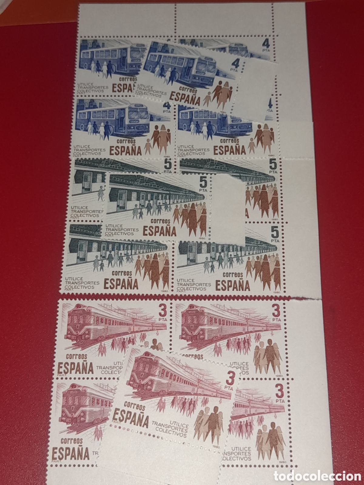 Sellos: Sello Espa&ntilde;a nuevo 1980. Transporte p&uacute;blico. Autobuses. Trenes. Ferrocarriles. V&iacute;as. Estaci&oacute;n. Metro