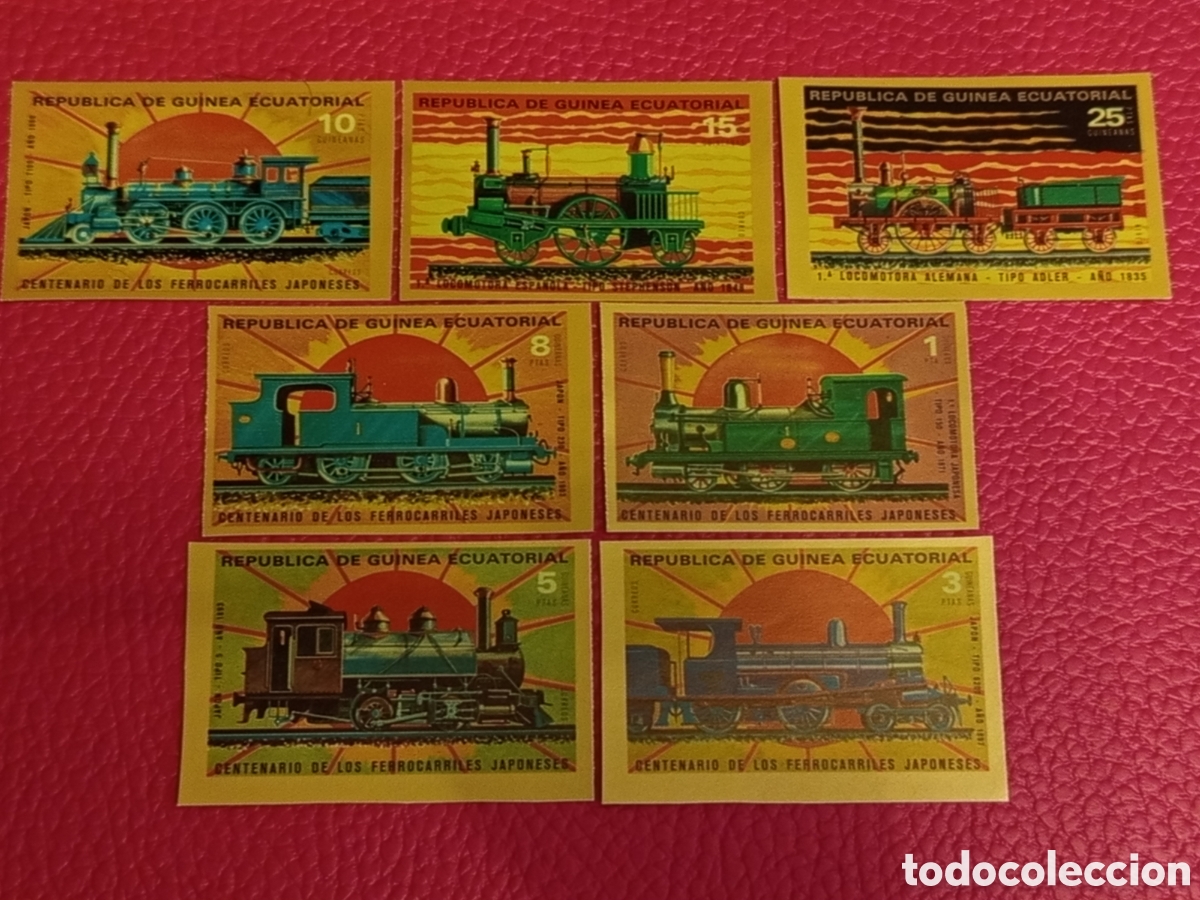 Sellos: &rdquo;Guinea Ecuatorial trenes: centenario ferrocarriles Jap&oacute;n - 7v MNH&rdquo;