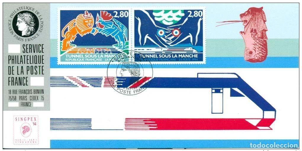 Sellos: 120 Exposici&oacute;n oficial de mapas Singapur 1994 (tren del t&uacute;nel Canal la FDC)