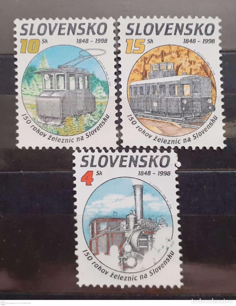 Sellos: ESLOVAQUIA n&ordm; 276/278&ordm; 150 aniversario de los ferrocarriles eslovacos. Serie completa