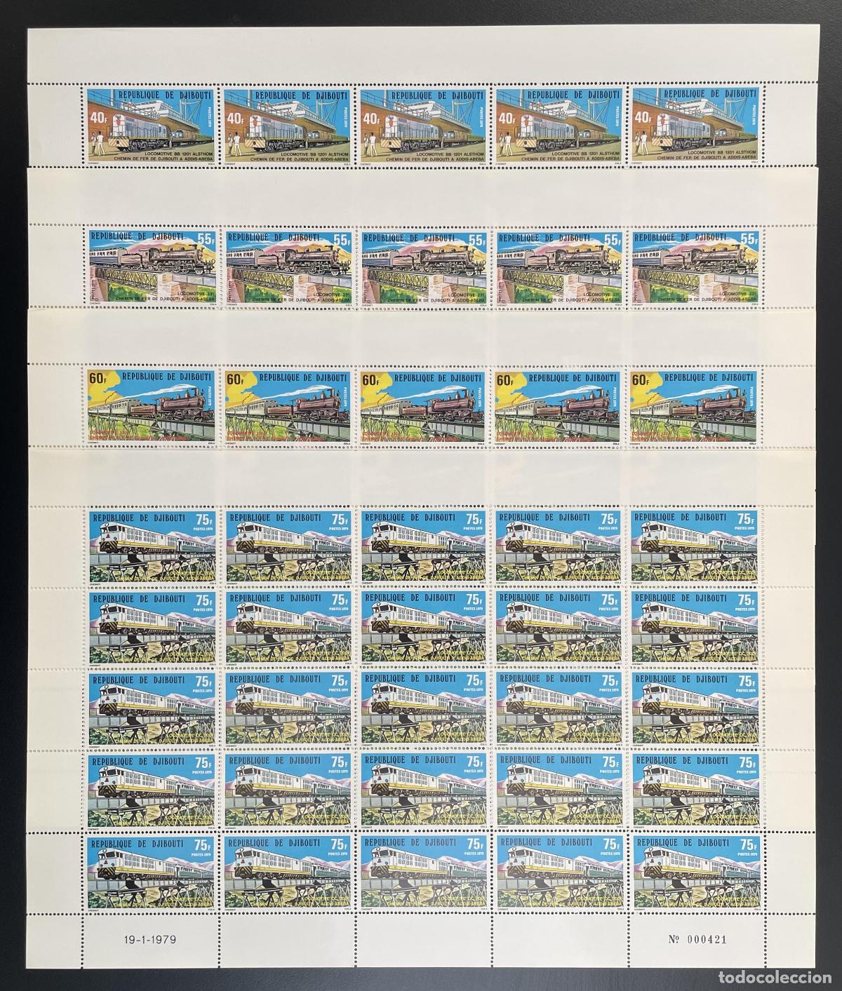 Sellos: Yibuti 1979 YT 491-494 trenes locomotoras ferrocarril Addis Abeba