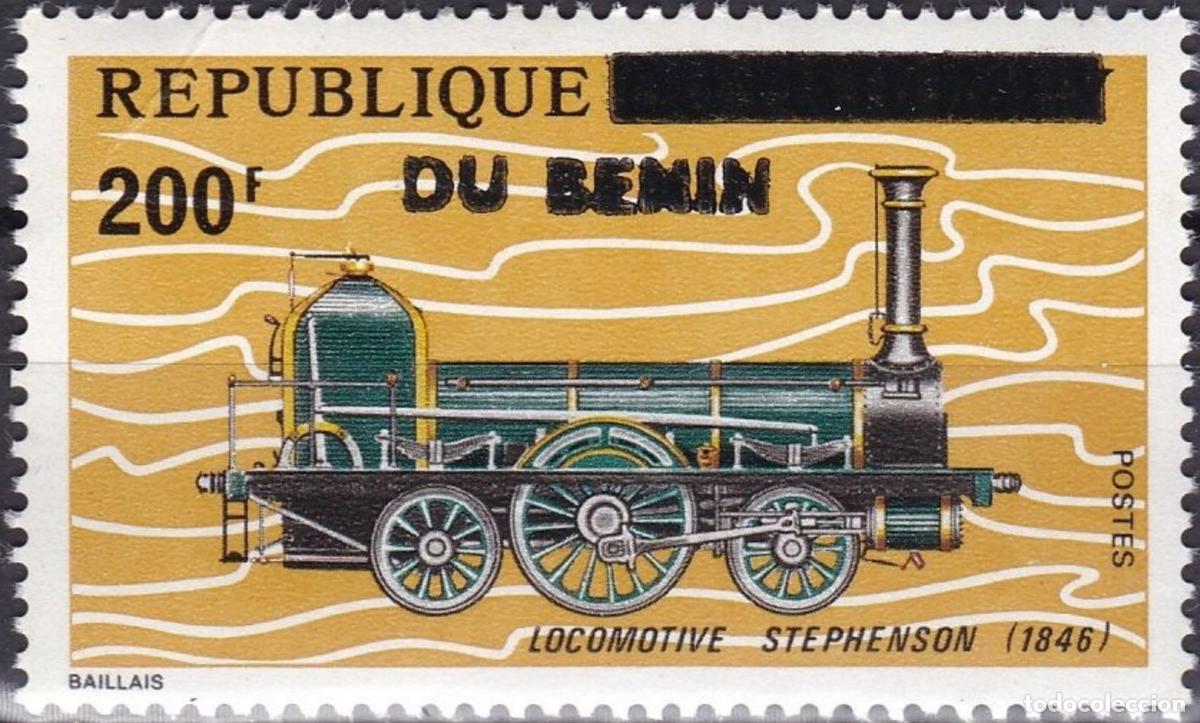 Sellos: Ben&iacute;n 1994 Mi. 582 sobrecargado locomotora Stephenson 1846 tren vapor