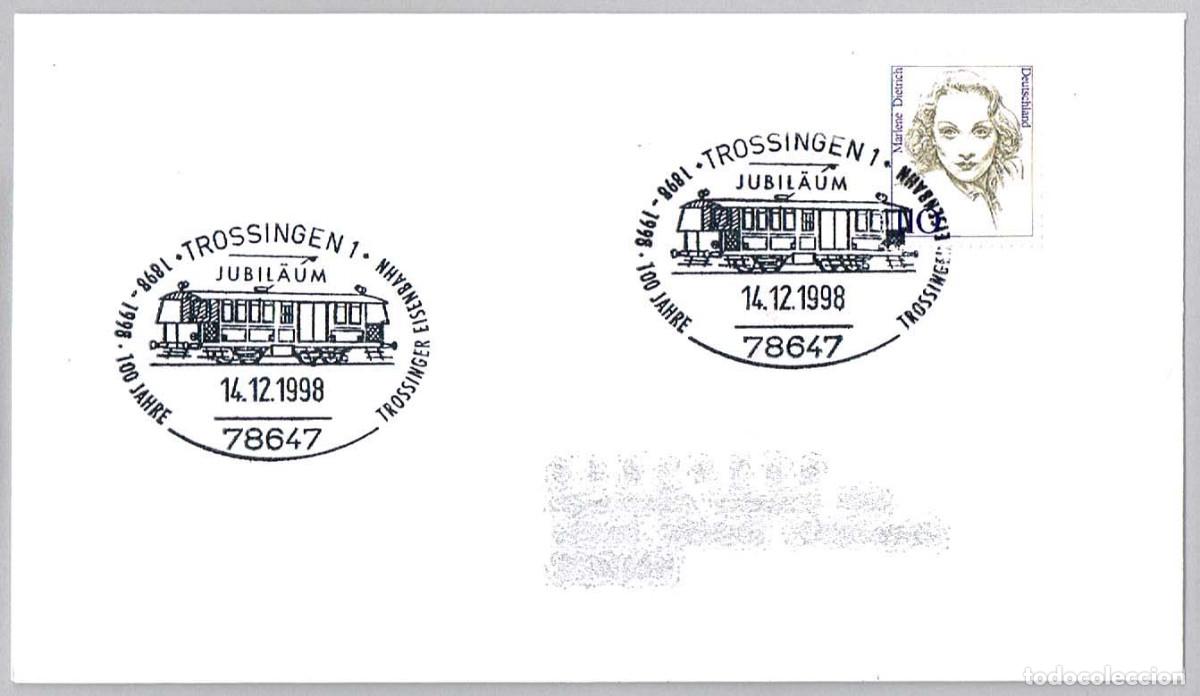 Sellos: Matasellos TRENES - 100 A&Ntilde;OS TROSSINGER EISENBAHN. Trossingen, Alemania, 1998