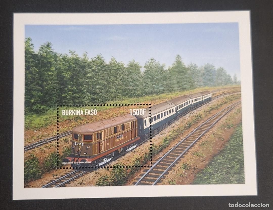 Timbres: Burkina Faso Mi. Bl. 185 tren locomotora Sarah Siddons ferroviario