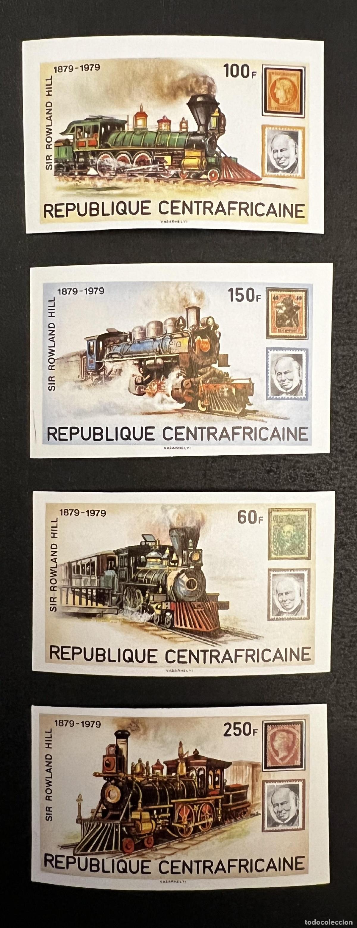 Selos: Centro&aacute;frica 1979 Mi. 648-51B ND Rowland Hill locomotoras trenes