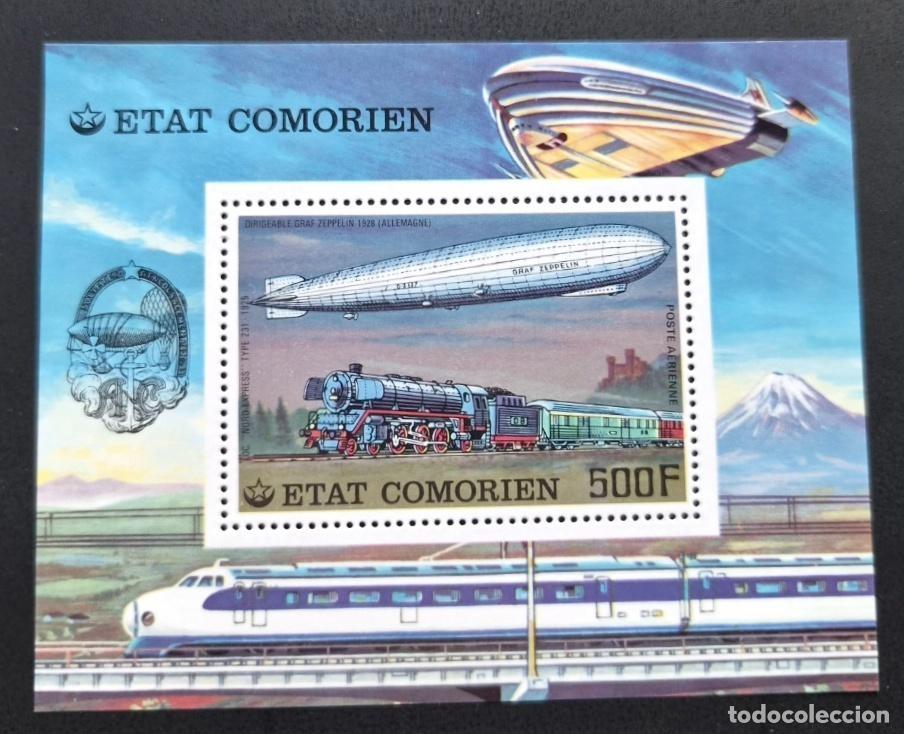 Selos: Comoras 1977 Mi. 345 dirigible Graf Zeppelin locomotora tren