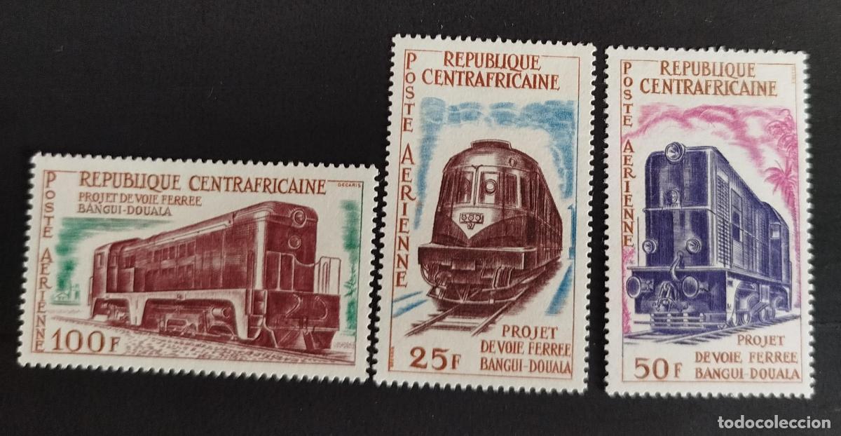Selos: Centro&aacute;frica 1963 Mi. 47-50 trenes locomotoras Bangui-Douala a&eacute;reo
