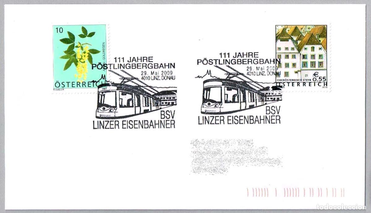 Sellos: Matasellos TRENES - 111 A&Ntilde;OS FERROCARRIL DE POSTLINGBERG. Linz Donau, Austria, 2009