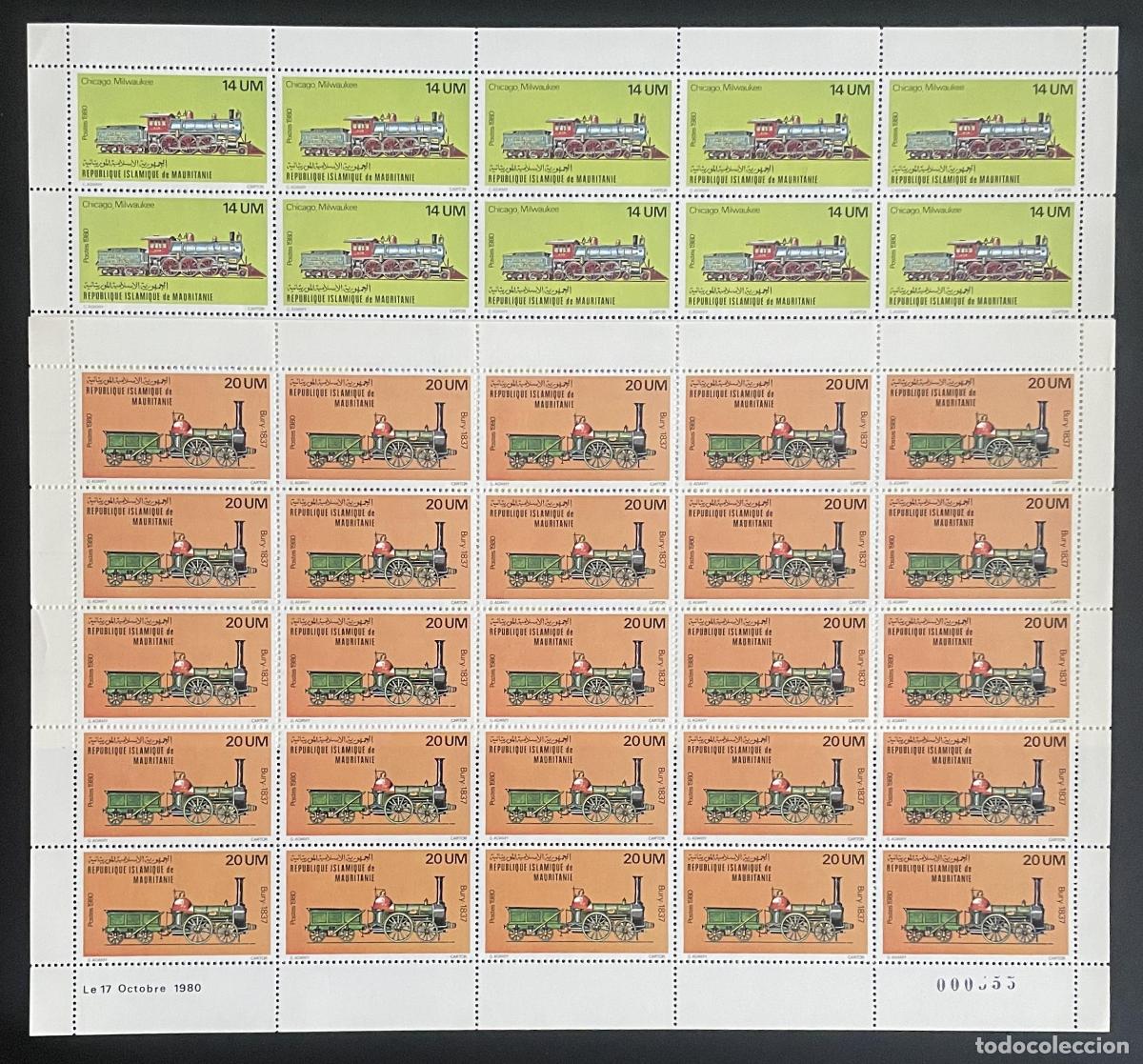 Sellos: Mauritania 1980 YT 468-469 planchas locomotoras trenes ferrocarriles