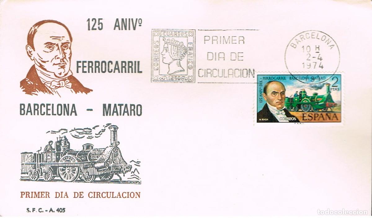 Sellos: EDIFIL 2173, 125 ANIVERSARIO FERROCARRIL, PRIMER DIA DE 6-4-1974 SOBRE DEL SFC