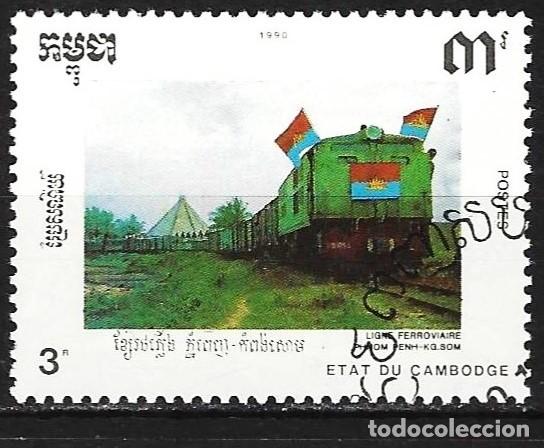 Timbres: Camboya 1990 - Mi 1166 - YT 955 - Locomotora el&eacute;ctrica