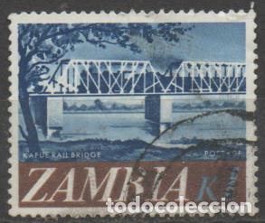 Sellos: ZAMBIA IVERT N&ordm; 49, ASPECTOS DEL PAIS: PUENTE FERROVIARIO KAFUE, USADO