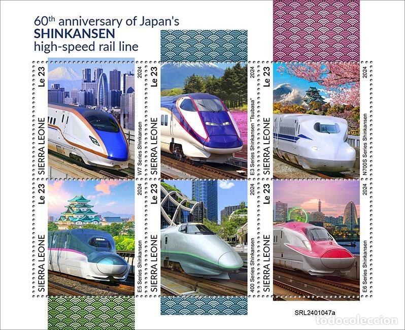 Stamps: Sierra Leona 2024 Mi. 18435-18440 hoja Shinkansen trenes alta velocidad