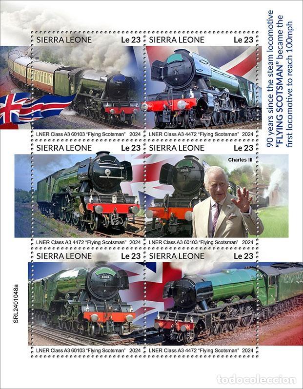 Stamps: Sierra Leona 2024 Mi. 18475-18480 hoja Flying Scotsman locomotora vapor