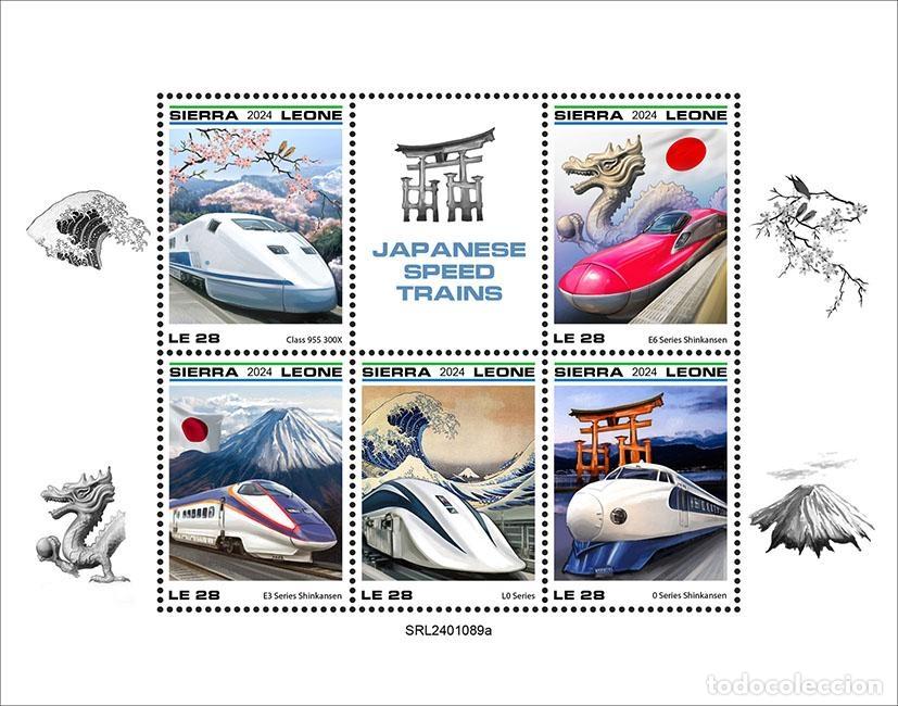 Stamps: Sierra Leona 2024 Mi. 18640-18644 hoja trenes alta velocidad japoneses