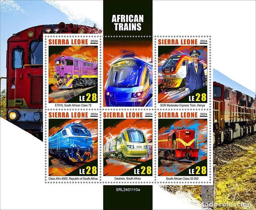 Stamps: Sierra Leona 2024 Mi. 18565-18569 hoja trenes africanos