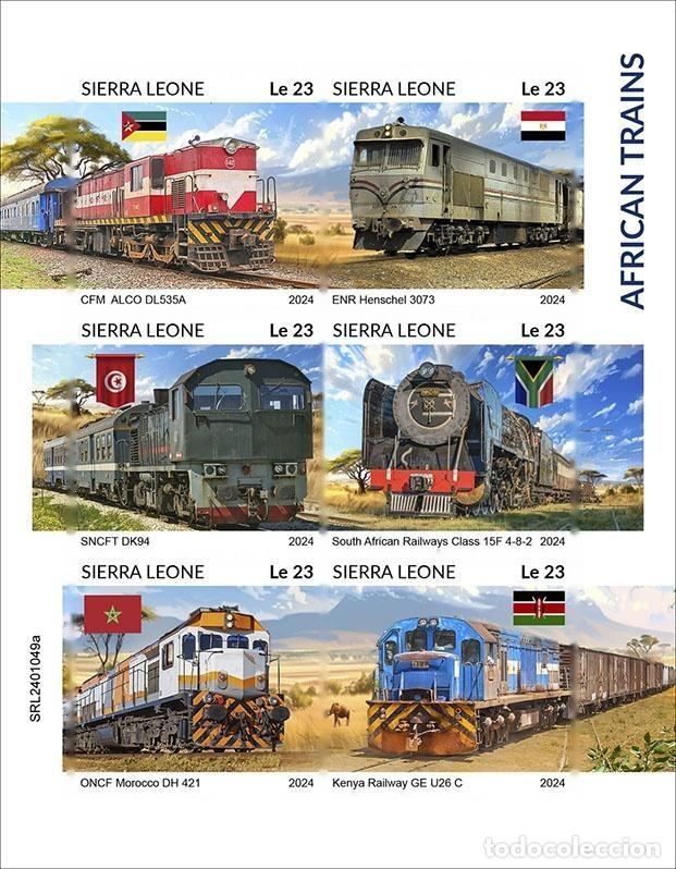 Sellos: Sierra Leona 2024 Mi. 18507-18512 hoja sin dentar trenes africanos