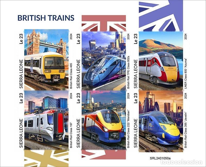Sellos: Sierra Leona 2024 Mi. 18483-18488 hoja sin dentar trenes brit&aacute;nicos