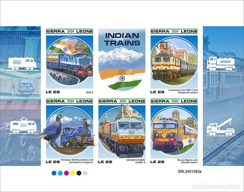 Selos: Sierra Leona 2024 Mi. 18635-18639 hoja sin dentar trenes indios