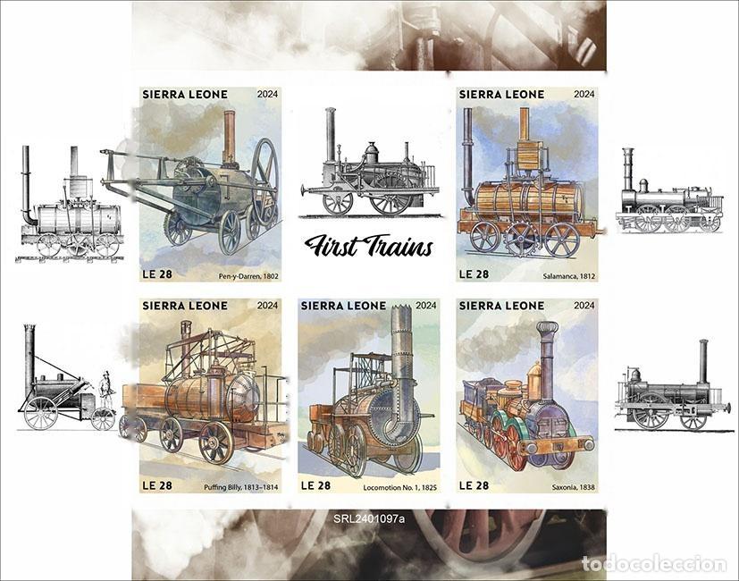 Selos: Sierra Leona 2024 Mi. 18661-18665 hoja sin dentar primeros trenes