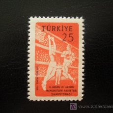 Sellos: TURQUIA 1959 IVERT 1443 *** XI CAMPEONATOS EUROPEOS Y MEDITERRANEOS DE BALONCESTO - DEPORTES 