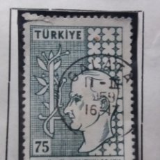 Sellos: TURQUIA, 75 KURUS, KAMAL ATATURK, AÑO 1958, SIN USAR