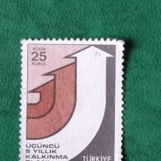 Sellos: SELLO USADO TURQUIA 1974 -VALOR FACIAL 25 KURUS TERCER PLAN QUINQUENAL INDUSTRIALIZACIÓN. Lote 347231428