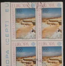 Sellos: SD)1977, EUROPA, TURKEY, ”EUROPA” ISSUE, LANDSCAPES, PAMUKKALE, BLOCK OF 4, USED. Lote 400317434