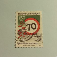 Sellos: TURQUIA 1987 - SEGURIDAD VIAL: RESPETE EL LÍMITE DE VELOCIDAD.