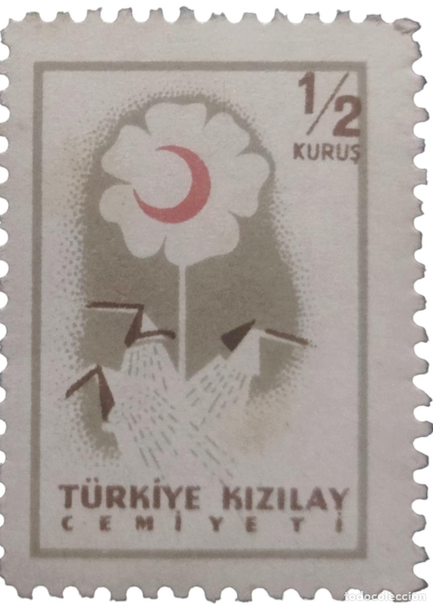 Sellos: TURQU&Iacute;A 1957 Sello de Impuestos. Media Luna Roja - Cruz Roja - Red Cross. USADO.
