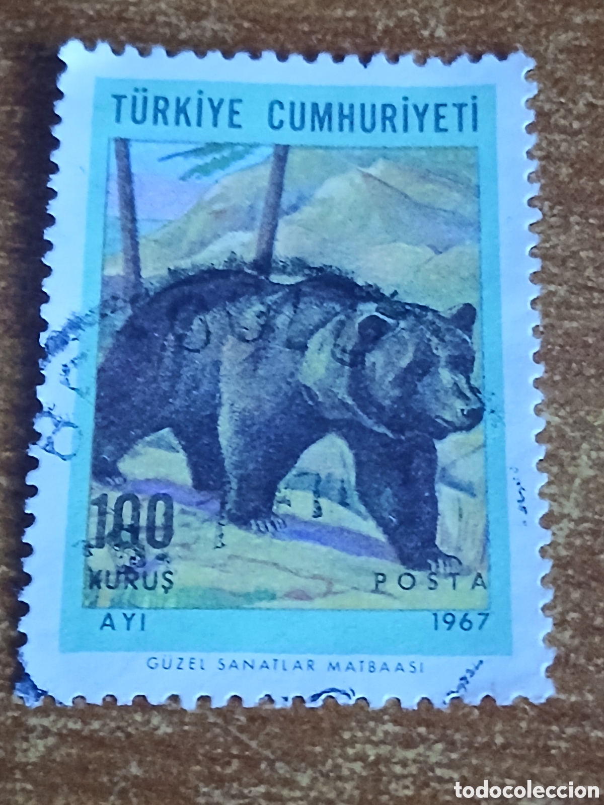 Sellos: Sello Turqu&iacute;a 1.967 Oso Pardo Europeo -100 Kurus-