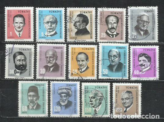 Sellos: 0828-SERIE COMPLETA TURQUIA USADO 1965 N&ordm; 1755/1768 CELEBRIDADES, FAMOSOS, PERSONAJES.