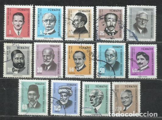 Sellos: 0834-SERIE COMPLETA TURQUIA USADO 1965 N&ordm; 1755/1768 CELEBRIDADES, FAMOSOS, PERSONAJES.