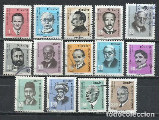 Sellos: 0835-SERIE COMPLETA TURQUIA USADO 1965 N&ordm; 1755/1768 CELEBRIDADES, FAMOSOS, PERSONAJES.